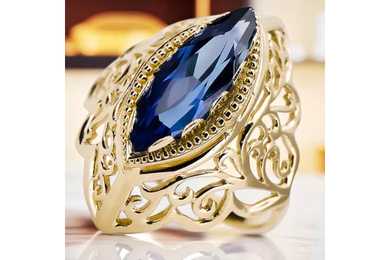 14-кв Желтое золото Сапфир Кольцо Винтаж украшения vrc017y